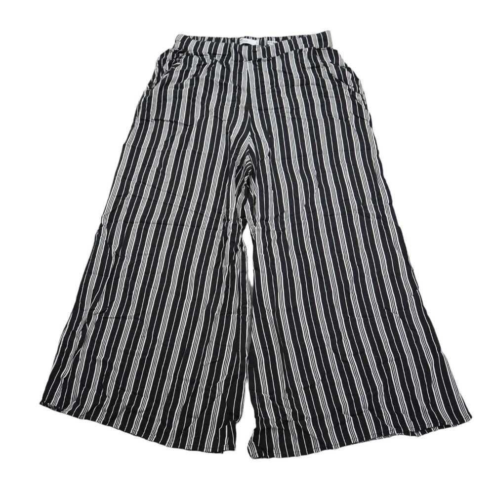 Hollister Crop Pants Womens Small S Black White High Waist Rise Wide Leg 26x22